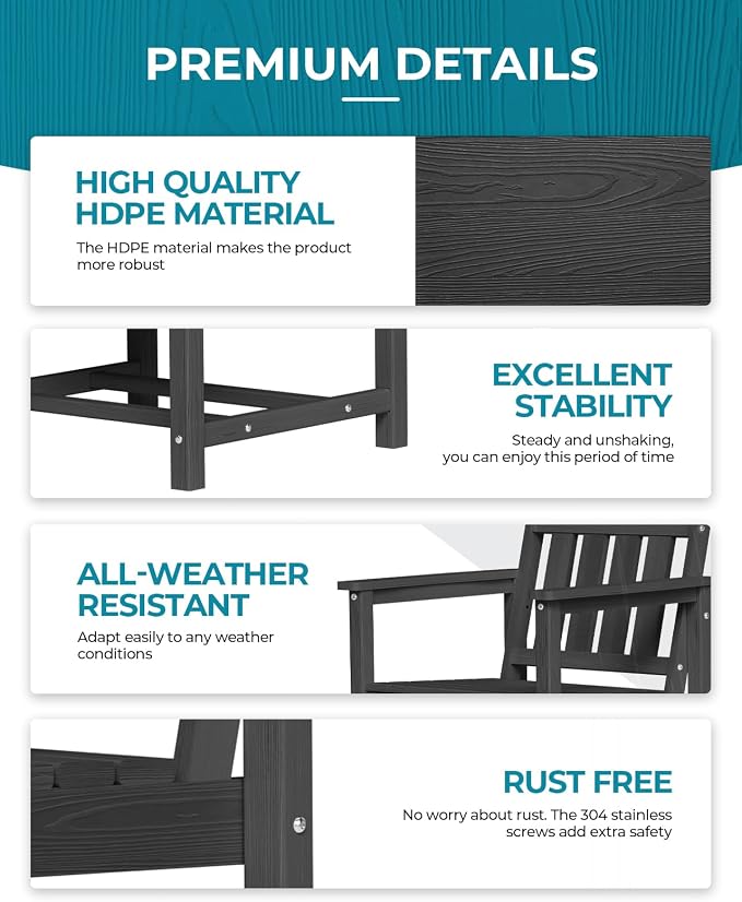 Ciokea HDPE Outdoor Dining Table with Umbrella Hole,66" Rectangle Patio Table for 6,All-Weather Outdoor Patio Furniture Set for Garden Backyard,Black - Image 4