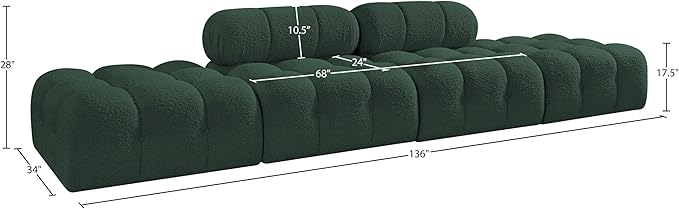 Meridian Furniture 611Green-S136C Ames Collection Modern | Contemporary Modular Sectional with Rich Green Boucle Fabric, Modular to Create Infinite Configurations, 136" W x 34" D x 28" H, Green