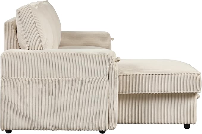 Modern Reversible Sleeper Sectional Sofa W/Pull Out Couch Bed and Large Capacity Storage Chaise, L-Shaped Corduroy Upholstered Sofa&Couch Convertible Sofabed with Hidden Cupholders for Living Room
