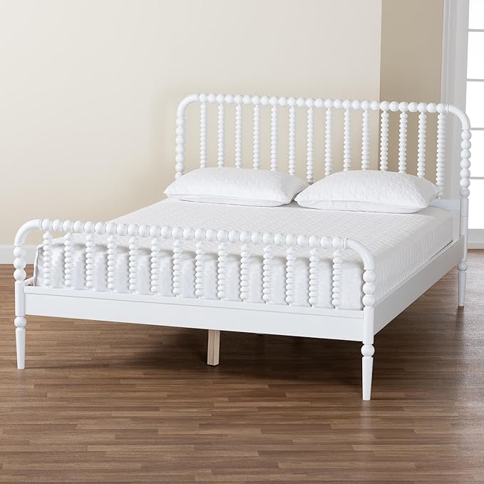 Baxton Studio Lucera Bobbin Wood Platform Bed, Queen, White