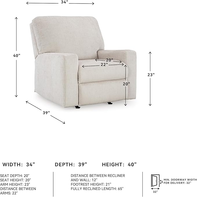 Signature Design by Ashley Aviemore Casual Rocker Recliner, Light Gray