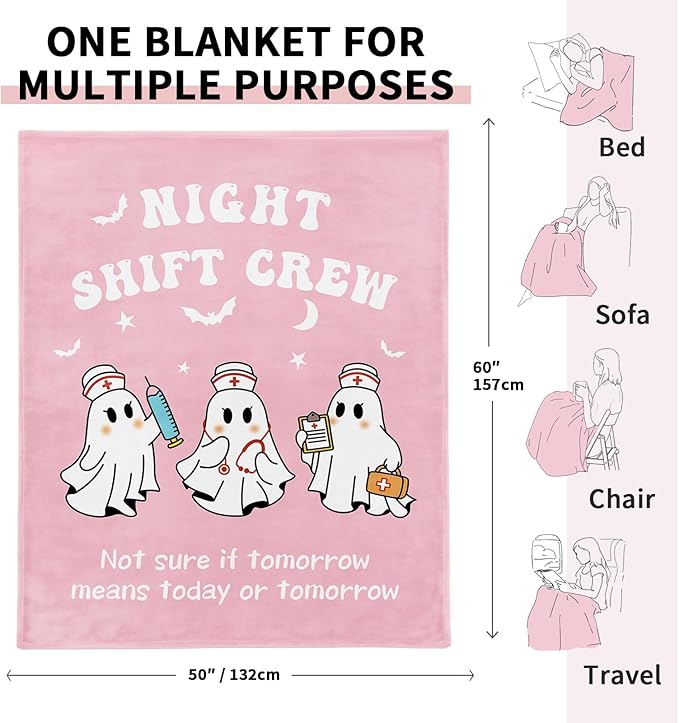 Nurse Appreciation Gifts, Nurses Week Day Graduation Gift - Flannel Soft Nurse Blanket for Women Decor, Nursing LPN RN Gifts for Women/Men, Night Shift Crew - 50" x 60"