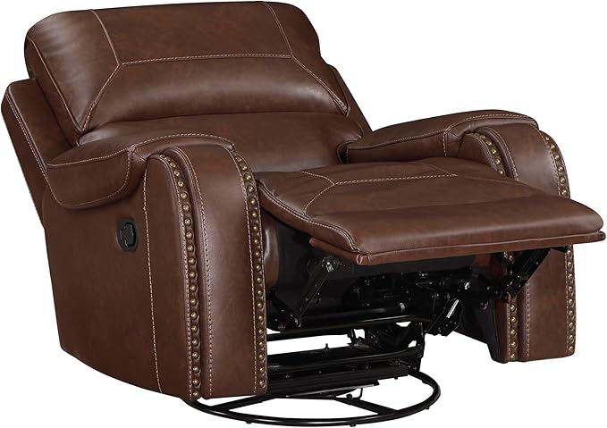 Lexicon Monet Breathable Faux Leather Swivel Glider Reclining Chair, Brown