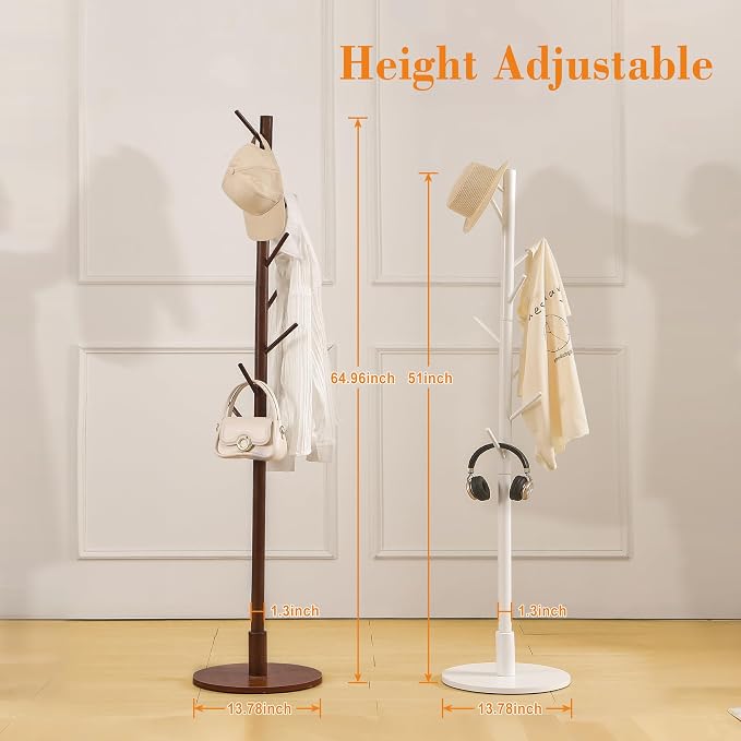 VECELO Coat Rack Freestanding, Entryway Hanger Stand, Umbrella Holder, Hall Tree With Hooks, Floor Standing Metal Tree Stand,White - Image 4