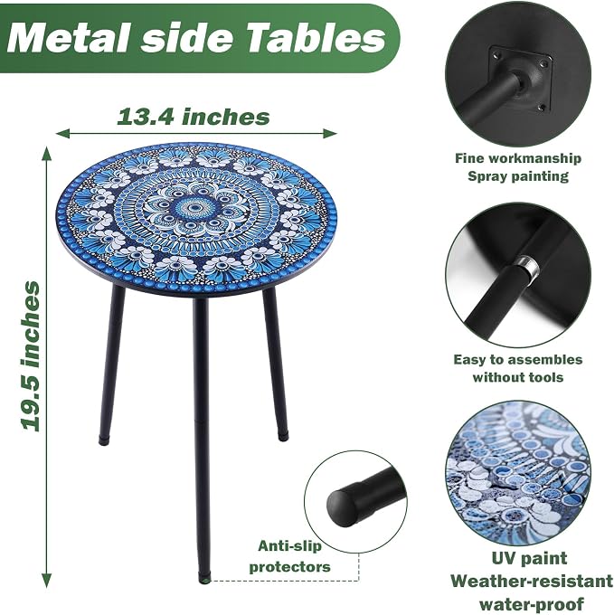 Party Zealot 1 Pack Metal Mosaic Round Side Table 13.4" Small End Table for Patio Round Accent Garden Corner Stand for Small Spaces Weather-Resistant for Balcony Plant Stand Indoor Outdoor - Image 3
