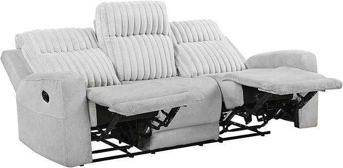 Lexicon Modern Double Recliner Couch, Manual Wall Hugger Textured Microfiber Reclining Sofa, Plush Corduroy Channel Seat Back, Manual Recliner Sofa, Light Gray