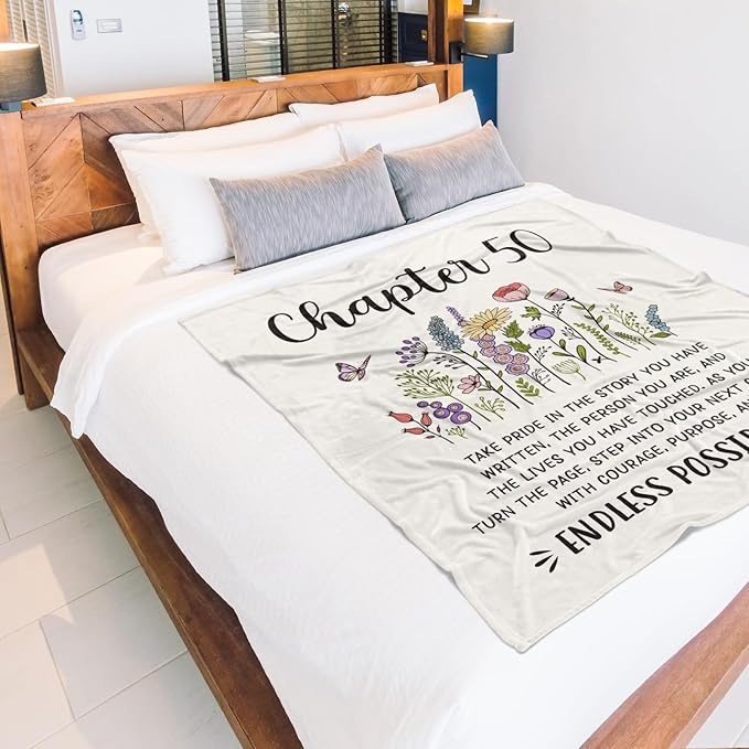 Afterprints 50th Birthday Gifts for Her, Him, Chapter 50 Birthday Blanket, 50 Year Old Bday Gifts for Women Friend, Sister, Mom, 1976, 50th Birthday Decorations, Turning 50 Throw Blankets 50'' x 60''