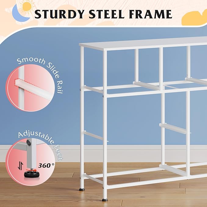 WLIVE 7 Drawer Dresser TV Stand, Entertainment Center, Media Console Table with Metal Frame and Wood Top for TV up to 45 inch, Chest of Drawers for Bedroom, Living Room, A-Pink - Image 7