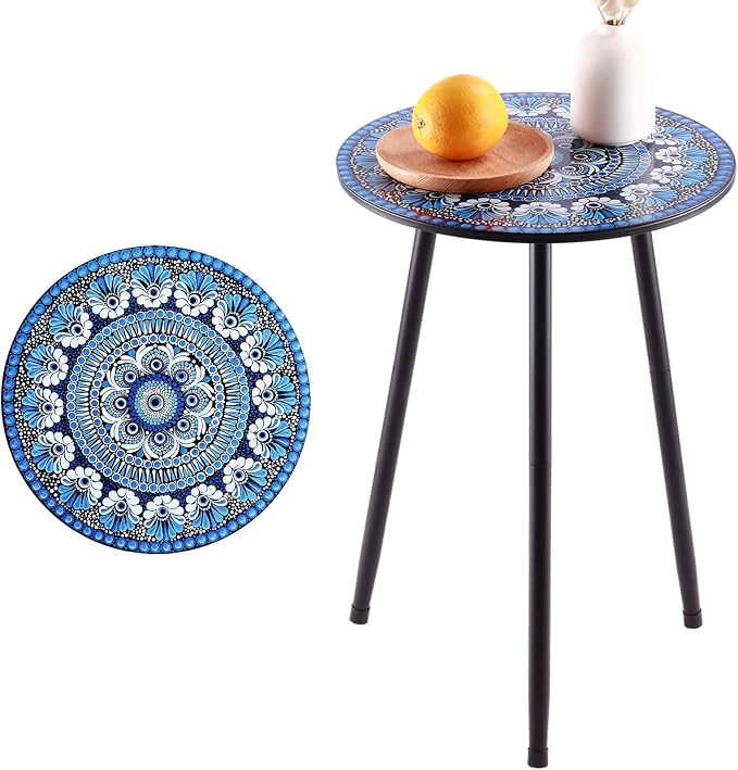 Party Zealot 1 Pack Metal Mosaic Round Side Table 13.4" Small End Table for Patio Round Accent Garden Corner Stand for Small Spaces Weather-Resistant for Balcony Plant Stand Indoor Outdoor by PartyZealot