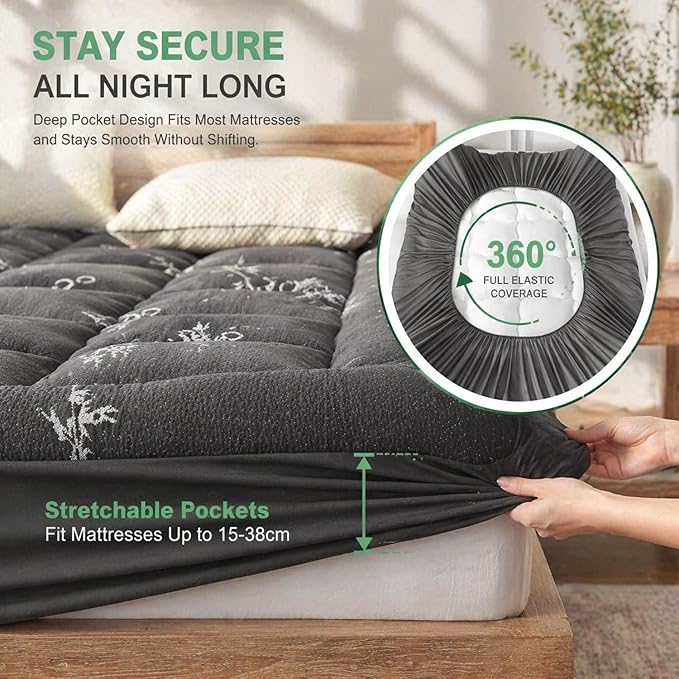 Premium Quilted 1000GSM Luxury Extra Thick Mattress Topper, King Size Cooling Mattress Pad, Overfilled Plush, Cloud-Like Comfort, Breathable, 8-21" Deep Pocket (White - Bamboo Fabric, Twin XL)