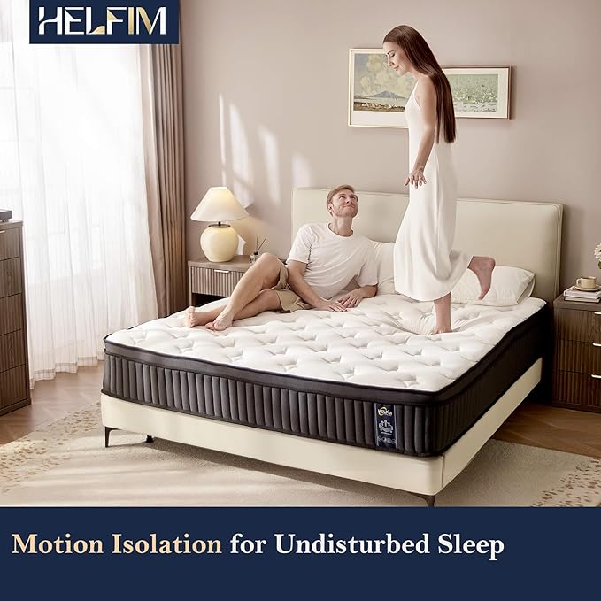 HELFIM® Queen Mattress - 12 Inch Medium Firm Ergonomic Mattress, Hybrid Zoned Pocket Springs with Memory Foam for Spinal Support & Motion Isolation - CertiPUR-US Certified, 365-Night Trial