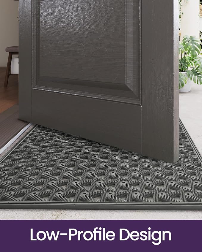 DEXI Front Door Mat Outside Entrance Rubber 24x36, Welcome Floor Doormat Heavy Duty Non Slip, Dirt Trapper Waterproof Exterior Entry Mats All Weather for Patio Entryway Drainage, Grey - Image 8