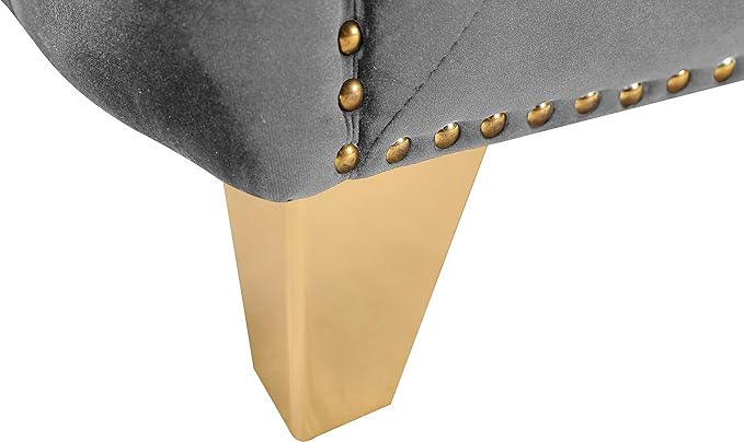 Meridian Furniture 652Grey-L Michelle Collection Modern | Contemporary Loveseat with Deep Button Tufting, Gold Nailhead Trim and Sturdy Gold Iron Legs, Grey Velvet, 66" W x 34" D x 30" H