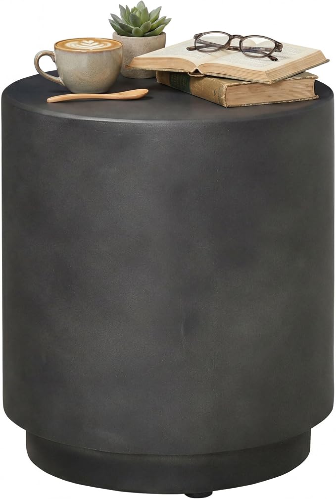 HOMCOM Round Side Table, Lightweight Accent Table with Concrete Finish, End Table with 4 Adjustable Feet for Indoor, Outdoor, Dark Gray by HOMCOM