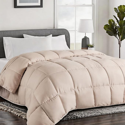 COHOME Premium Twin/Twin XL Size Comforter, All-Season Quilted Down Alternative Duvet Insert, Luxury Hotel GentleSoft Comforter with Anti-Clump Tech & 8 Tabs - Reversible - Beige 64x88 inches