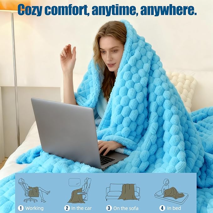 Eastsora Heated Blanket Flannel Throw Blanket, 50"X 60" Electric Heating Blanket with ETL & FCC & 12 Heating Levels & Auto Shut Off，Machine Washable (Blue, Single - 50" x 60")