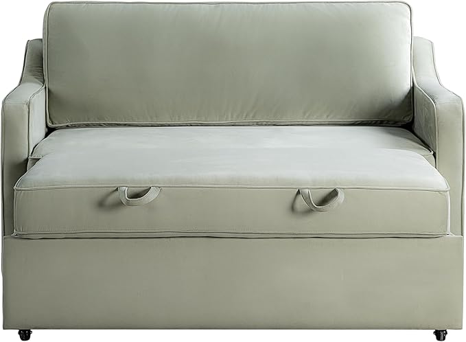 Serta® Santa Cruz 62.2" Convertible Loveseat, Full-Size, Recessed Track Arms, Dream Coil® Comfort, Fingerguard® Pinch Point Protection, Soft Velvet Fabric, Sage