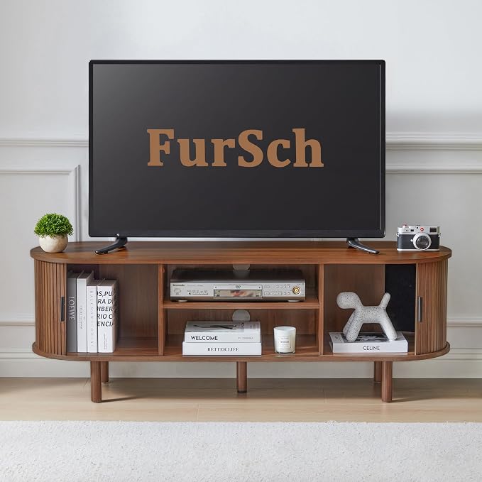 FurSch 53" Tambour Door TV Stand,Wood Mid Century Modern TV Cabinet for Up to 65“ TV,Curved Edge Long TV Stand with Storage for Bedroom Living Room(Walnut, 54inch) - Image 7