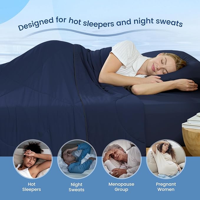 Cozy Bliss Cooling Comforter Twin Size, Cooling Blankets for Hot Sleepers and Night Sweats, Dark Blue Summer Comforter for Twin Size Bed, Breathable Soft Lightweight Silk Smooth