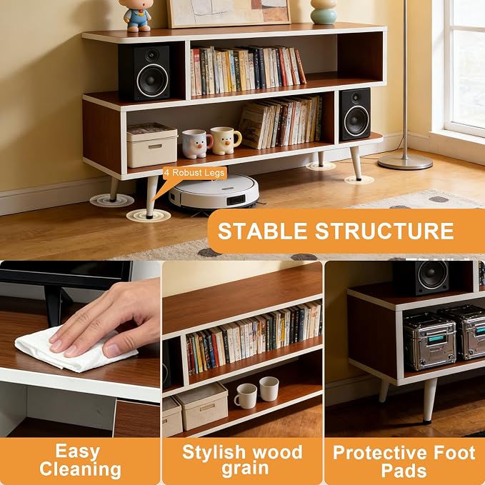 Lightdot TV Stand for TVs up to 45'', Modern Entertainment Center with 3 Storage Open Large Capacity for Collection, Media Console Table for Living Room/Entrance/Sofa Cabinet,Easy Assembly-Red Walnut - Image 7