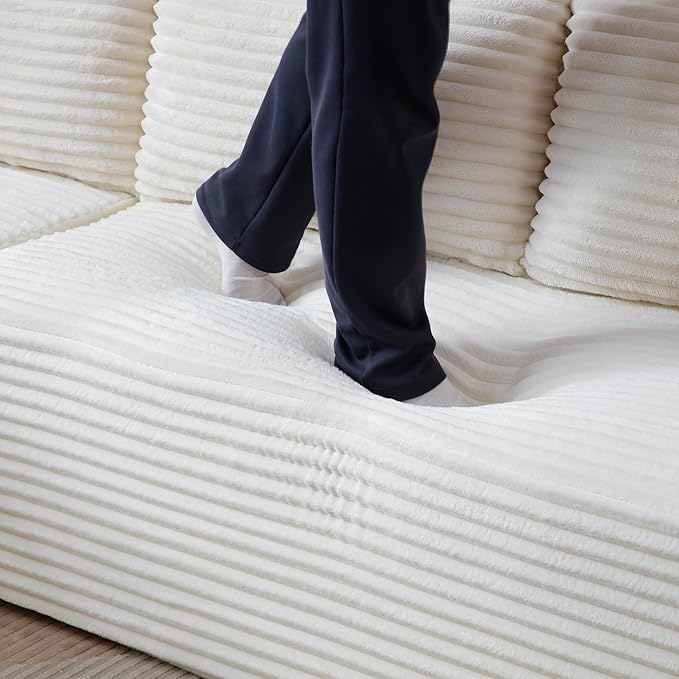 105-Inch L-Shaped Left Facing Corner Compressed Sofa Modular Sectional Boneless Cloud Sofa Floor Foam Couch with Chaise Lounge, Corduroy Corner Boneless Cloud Couch