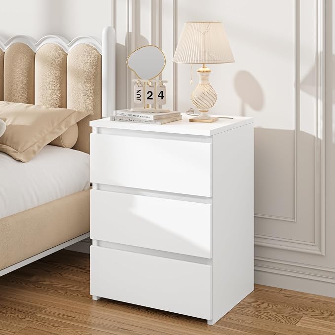 FOTOSOK White Nightstand, 26" H Night Stand with Charging Station, White Nightstand with USB Ports & Power Outlets, Silent Slides, Wooden End Side Table Bedside Table with 3 Drawers for Bedroom - Image 6