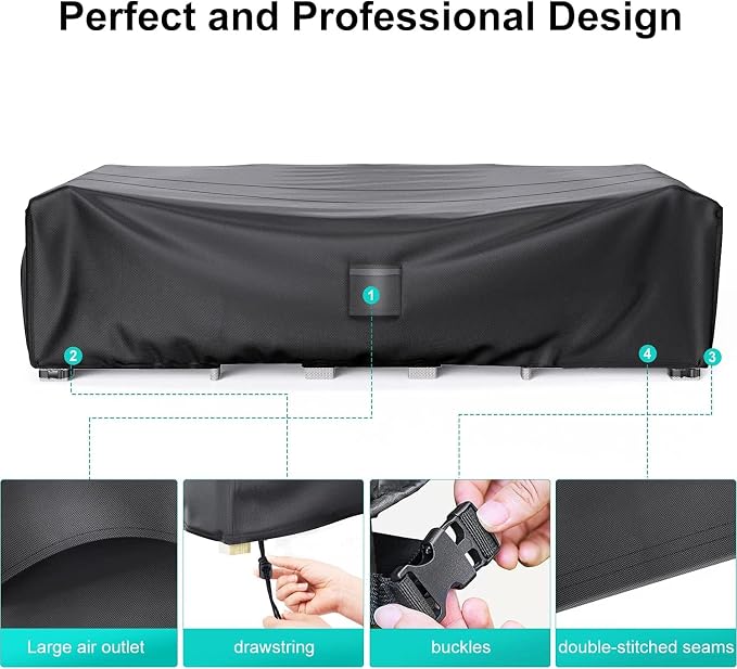 Patio Furniture Covers, Heavy Duty Outdoor Furniture Cover Waterproof, Sectional Sofa Set Covers Table and Chair Set Cover, 98"L×78"W×32"H - Image 5