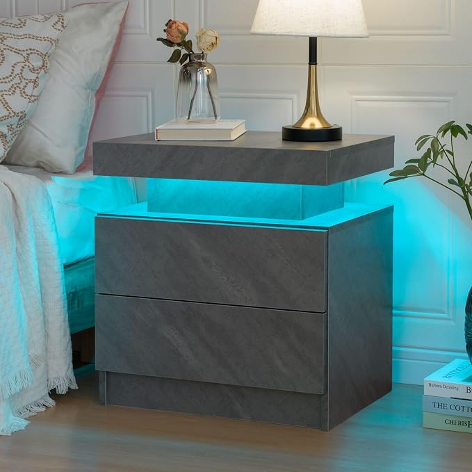 Bingoday LED Night Stand Set of 2 Bedside Tables with 2 Drawers Modern LED End Side Tables Bedroom Nightstands - Image 4
