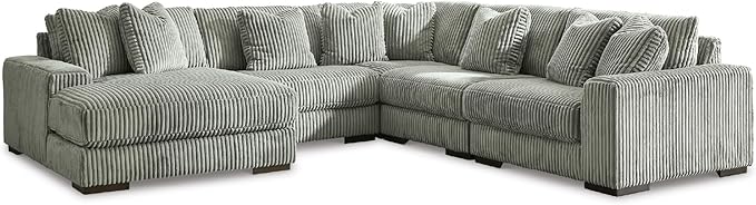 Signature Design by Ashley Lindyn Contemporary Right-Arm Facing 4-Piece Sectional with Chaise, Reversible Cushions, Armrest and Throw Pillows, Gray
