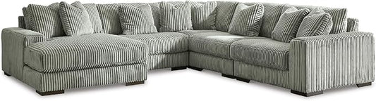 Signature Design by Ashley Lindyn Contemporary Right-Arm Facing 4-Piece Sectional with Chaise, Reversible Cushions, Armrest and Throw Pillows, Gray