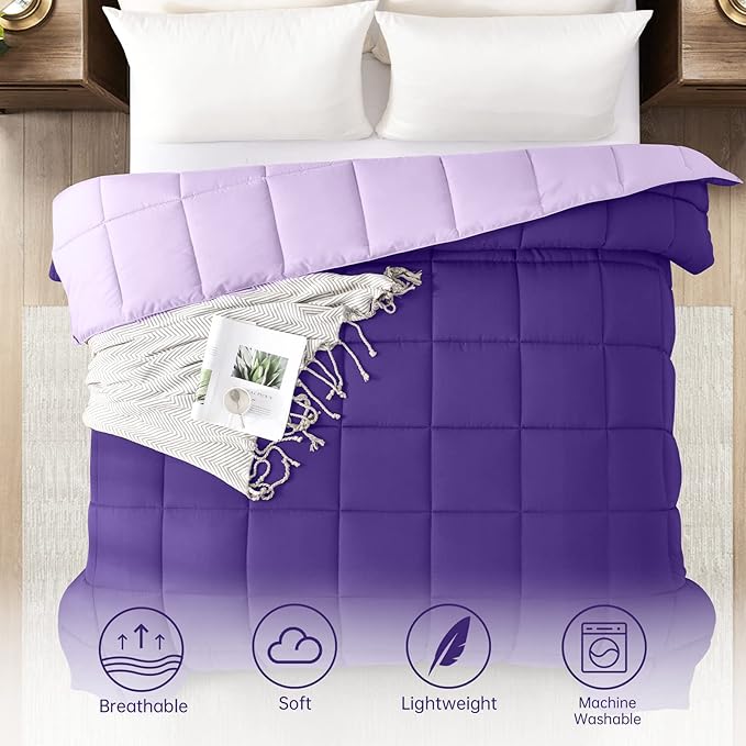Homelike Moment California King Comforter - Purple Duvet Insert Down Alternative Bed Comforter, Lightweight Bedding Comforters Cal King Size Quilted Soft All Season Reversible Plum/Light Purple
