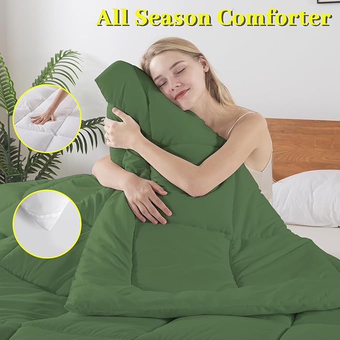 BedTreat Down Alternative Comforter King Duvet Insert with Corner Tabs, All Season Quilted Bed Comforter Box-Stitched King Comforter Green，Machine Washable Microfiber Bedding