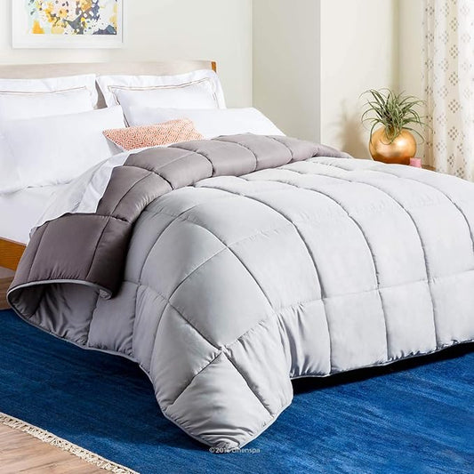 Linenspa Reversible Down Alternative Comforter and Duvet Insert, for Twin XL Size Bed – All-Season Comforter with Box Stitch and 8 Duvet Loops – Bedding for Kids, Teens, and Adults – Stone / Charcoal