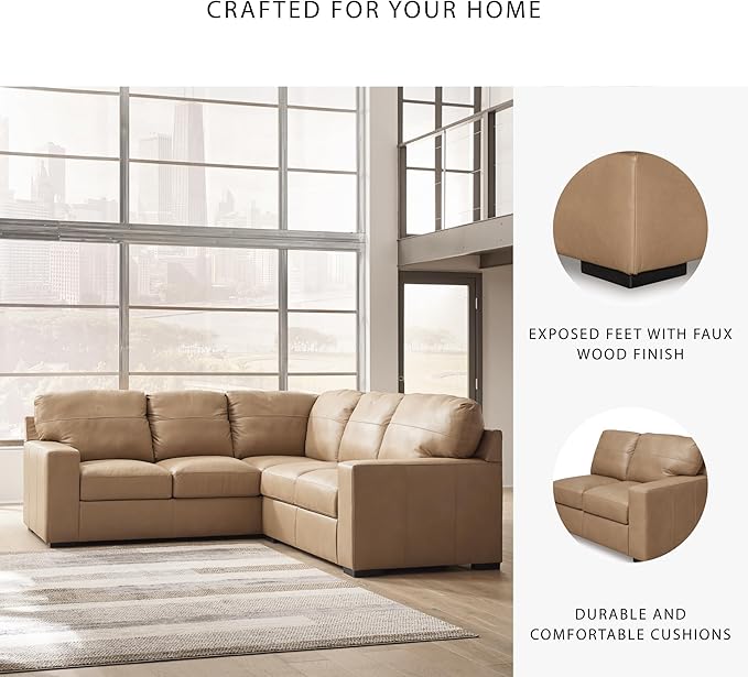Signature Design by Ashley Bandon Modern Leather Match Left-Arm Facing 2-Piece Sectional with Removable Cushions and Armrest, Light Brown