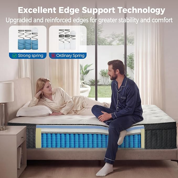 King Mattress,14 Inch king size Mattress in a Box, Medium Firm Hybrid Mattress with Individually Wrapped Pocket Springs for Excellent Motion Isolation & Strong Edge Support, Cooler Breathable Sleep