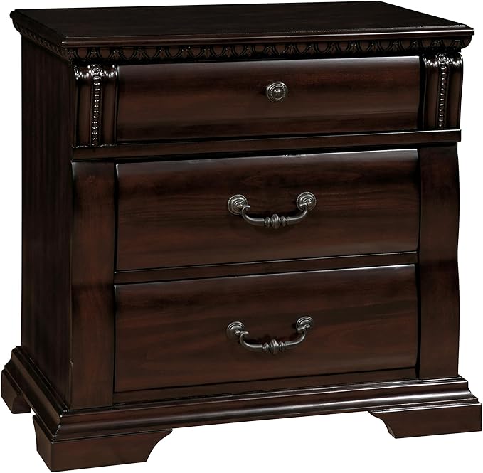 Furniture of America FOA Oulette 3pc Cherry Solid Wood Bedroom Set - King + Nightstand + Chest