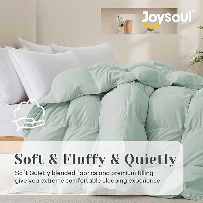 Joysoul Queen Size Down Comforter - All Season Ultra Soft Goose Down & Feather Fiber Fill, Luxury Hotel Green Duvet Insert with Corner Tabs (88" X 88")
