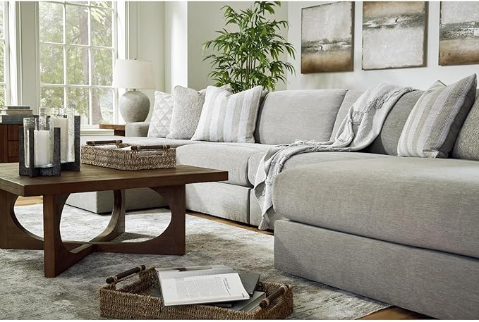 Signature Design by Ashley Avaliyah Modern Modular Anti Sag 4-Piece Double Chaise Sectional with Reversible Cushions and 6 Accent Pillows, Gray