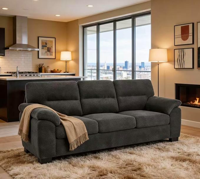 Ball & Cast 3 Seater Sofa Couch with Deep Seats,81" Modern Upholstered Sofa with Padded Armrests, Comfy Couches for Living Room,Apartment and Office,Dark Gray