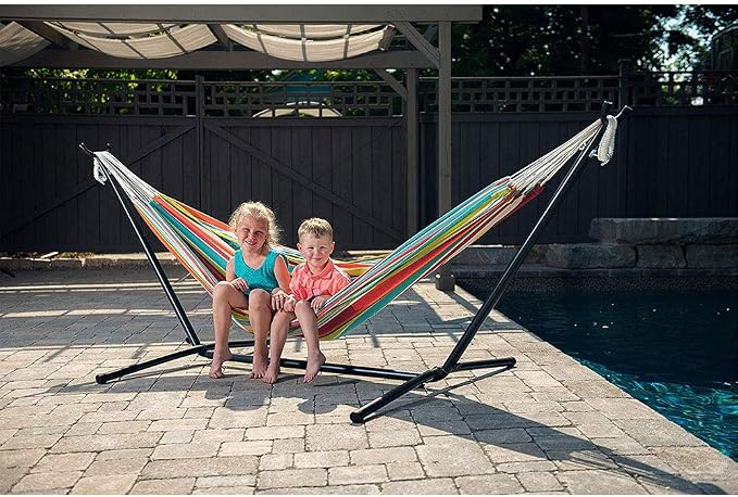 Vivere Double Polyester Easy Assemble Outdoor Hammock with Steel Stand, Ciao - Image 3