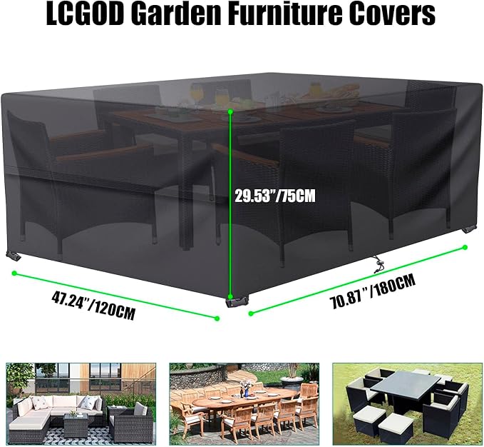 LCOGD Patio Furniture Cover,Outdoor Furniture Covers Waterproof General Purpose, Outdoor Sofa Sets Covers Heavy Duty Windproof Anti-UV70 Lx47 Wx30 H - Image 3