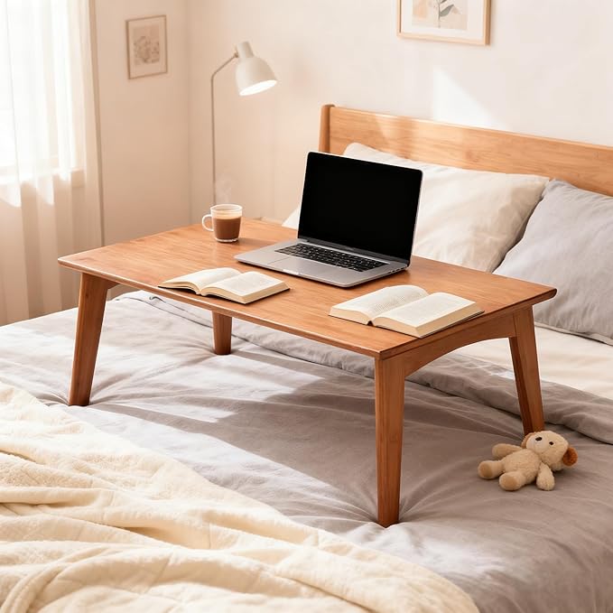 Japanese Floor Table No Assembly Required Bamboo Folding Walnut Coffee Table Bedroom 26x15.8x11.8in Furniture Low Tea Table for Sitting on The Floor Walnut Large
