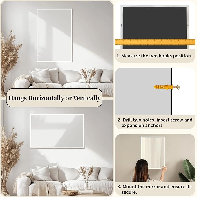 Sunniry White Bathroom Mirror, Bathroom Mirrors for Over Sink 24x36 inch, Rectangle Mirrors with Aluminum Metal Frame for Wall Décor, Living Room, Entryway, Bedroom. - Image 5