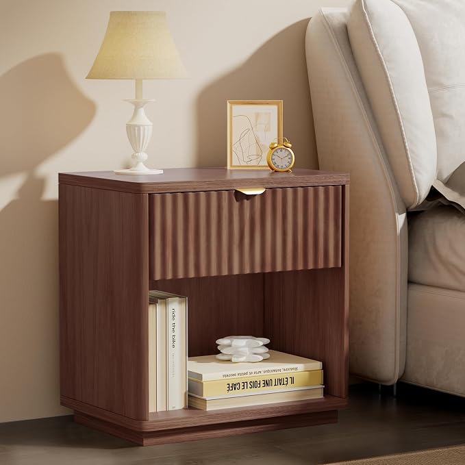 Night Stand, Nightstand with Drawers Bedside Table End Table, Modern Fluted Nightstand Bed Side Table for Bedroom Living Room Home Office by SnuHome
