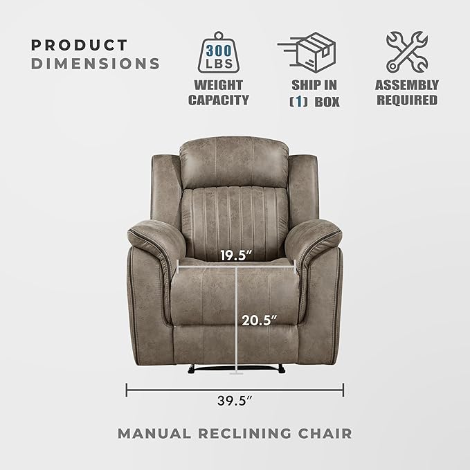 Lexicon Recliner Chair, Home Theater Seating, Manual Polished Microfiber Upholstery Reclining Chair, 39.5" W Recliner, Sandy Brown