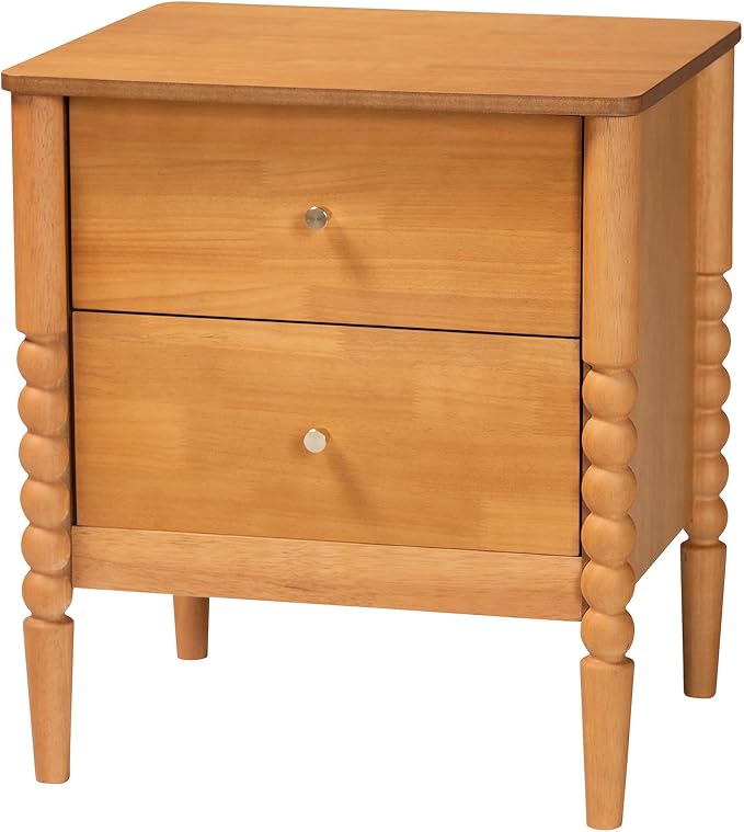 Baxton Studio Lucera Bobbin Wood Bedroom Set, 5-Piece, Queen, Oak Brown