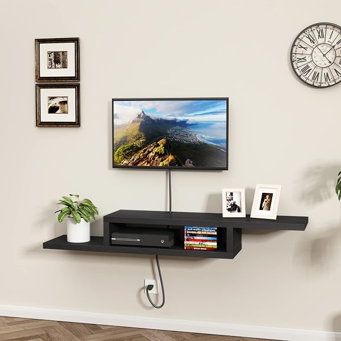 ChooChoo Floating TV Stand Shelf, Wall Mount Entertainment Center, 60” Media Console Stand for Living Room, Bedroom, Black - Image 3