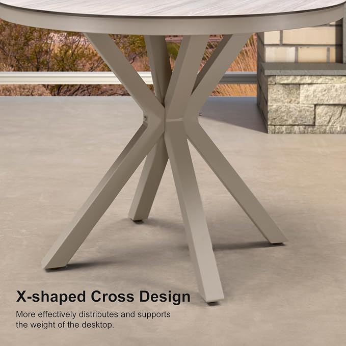 PURPLE LEAF 5 Pieces Patio Round Dining Set Aluminum Round Table and Rattan Arm Chairs with Cushions for Kitchen Porch Garden Modern Outdoor Furniture Sets, Champagne - Image 7