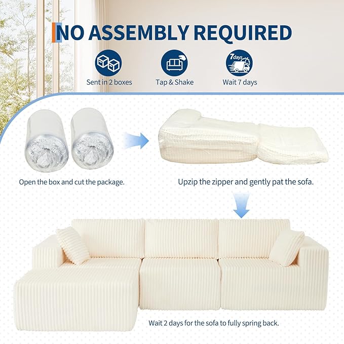 108" Modular Sectional Sofa Couches for Living Room Cloud Memory Boneless Couch No Assembly Required