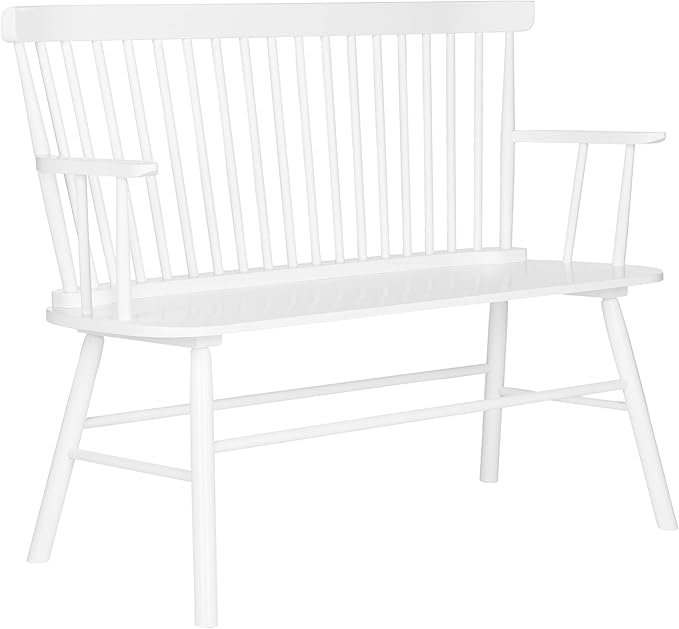 SAFAVIEH Home Collection – Addison White Solid Wood Spindle Back Loveseat Bench, Farmhouse Settee for Entryway Living Room or Dining Area (AMH8513B)